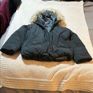 Zara Black Quilted Jacket with Faux Fur Trim